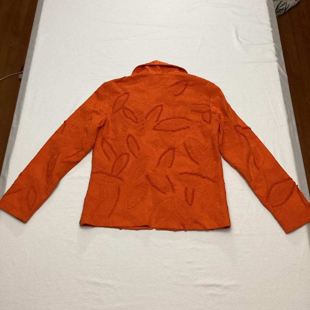 Chico's Orange Textured Leaf Applique Jacket Blazer Size 0-small 4 - Picture 9 of 10